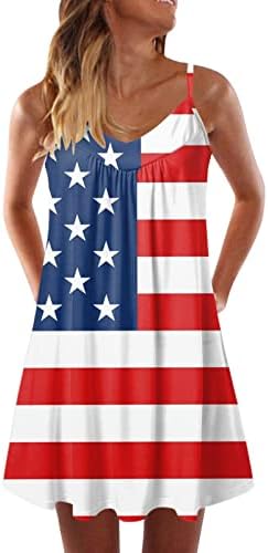 Dia do Dia Mulheres Dia do Vestido Independência Dia para Mulheres Americanas 4 de julho Impresso Boho Sundress