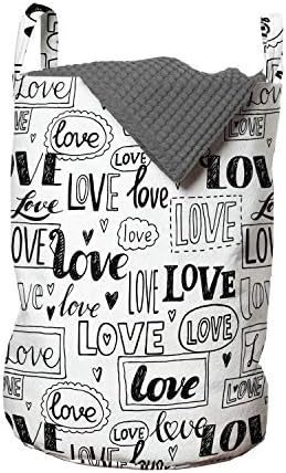 Bolsa de lavanderia do Dia dos Namorados de Ambesonne, palavras de amor desenhadas à mão como mensagem romântica
