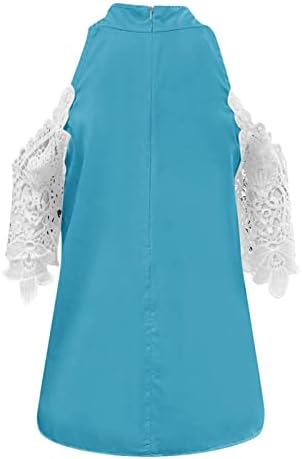 Womens Summer tops renda casual manga curta oca de retalhos de retalhos halter de cor sólida cor de cor de cor de cor sólida túnica