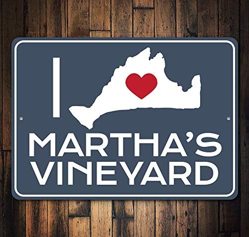 Eu amo a vinha de Martha, placa de praia, placa de contorno da ilha, sinal de alumínio -amante da praia - 12 x 18