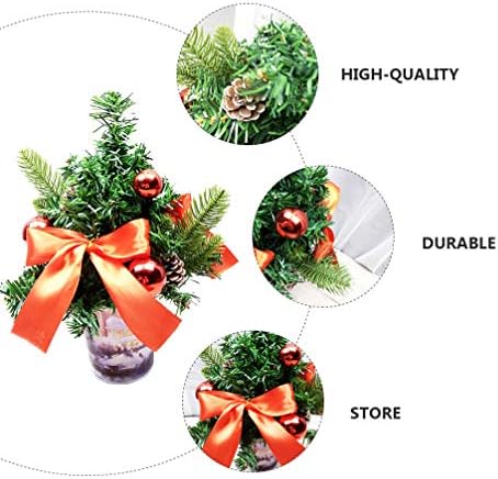 JoJofuny Christmas Pine Tree com bolas de Natal Bows Mini -árvore artificial em vasos de Natal