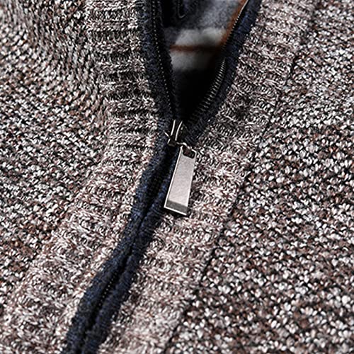 Men clássico clássico zípe de malha de malha de malha de malha casual colarinho de lã forrado suéteres esbeltos sweater de inverno quente