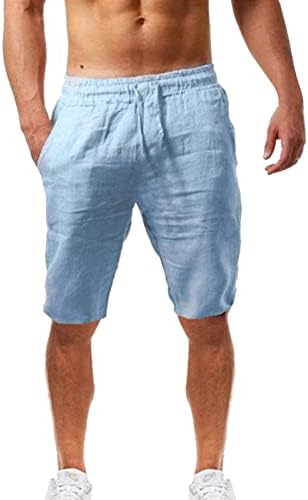 Worpbope masculino shorts de verão masculino de cor sólida e elástico de linho de algodão com cordão com