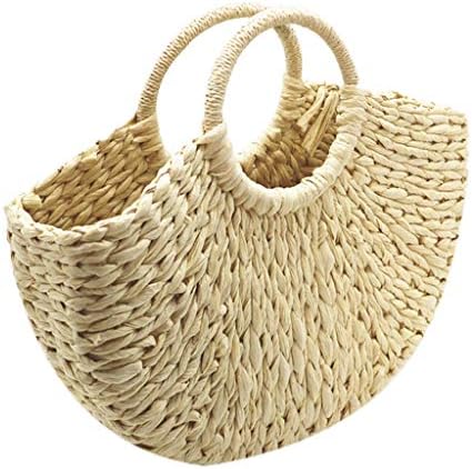 WSZJJ Bolsa de praia feita à mão redonda bolsa de palha grande bolsa de verão Bolsa de cesto de cesto de compras naturais