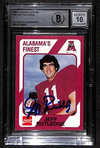 #187 Jeff Rutledge - 1989 Cartões de futebol Alabama Coca 580 Classificados BGS Auto 10 - Bolsas de futebol autografadas