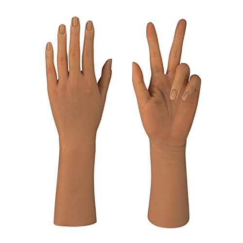 Mão esquerda de silicone para prática de manicures, treinamento flexível para as unhas