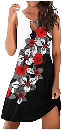 Mini vestido para mulheres de verão sem mangas Vestidos de tanque de tanques de moda de moda estampa floral vestido de praia