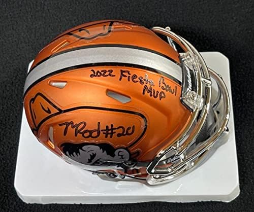 Malcolm Rodriguez assinou o Oklahoma State Cowboys Chrome Mini capacete JSA CoA - Mini capacetes da faculdade autografados