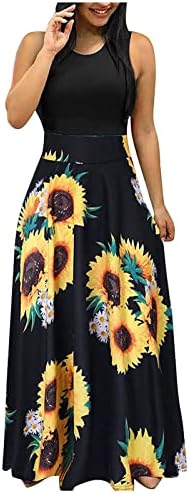 Vestidos para mulheres 2023 Casual Casual Casual Crewneck Sundress Sundress Summer Boho Floral Empire Waist Beach Maxi Dress