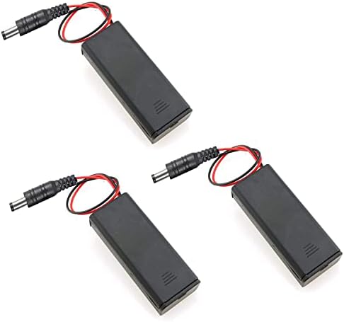 AIMPGSTL 3PCS 2AA Porta de bateria preto 2x1.5V 3V AA Caixa de bateria com DC 5.5x2.1mm Conector masculino
