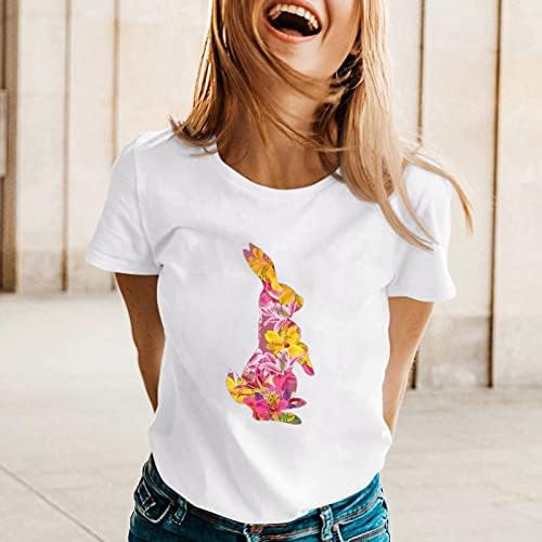 Camisa de páscoa para mulheres fofas de coelho de coelho de manga curta camiseta camiseta de coelho