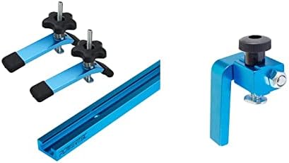 Powertec 71169 48 polegadas Universal T-Track com 2 grampos de retenção, azul anodizado e 71367 Stop de 3 polegadas para a madeira