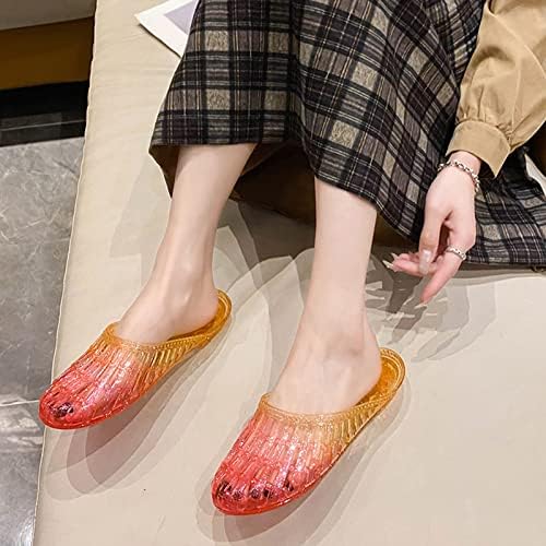 Sandálias femininas sapatos de geléia de praia plana no verão da moda perto de dedo hollow out slides em