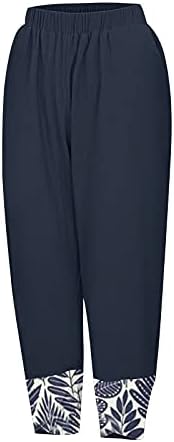 Calça cortada feminina mtsdjskf, calça de linho casual de cintura elástica de perna larga com bolsos calças de praia feminina