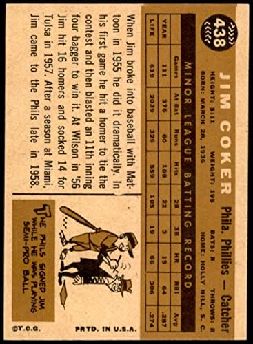 1960 Topps 438 Jim Coker Philadelphia Phillies Ex/Mt Phillies