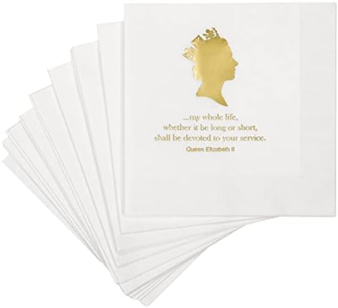 Rainha Elizabeth II guardanapos de papel decorativo descartáveis, guardanapos decorativos, folha de ouro em guardanapos de bebida branca 5 x 5 PK 30