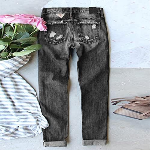 Classic Plus Womens Jeans Independence Day Print Ripped calças de baixo para mulheres