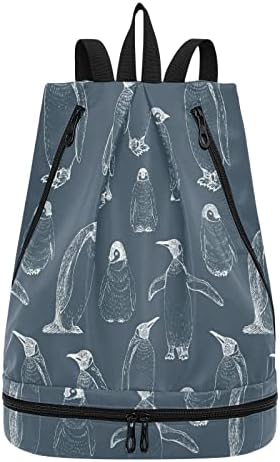 saco de mochila de esboço de pinguim de pinguim de pinguim para homens de ginástica de ginástica molhada com compartimentos