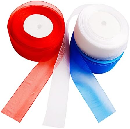 3 PCs Patriótico Organza Ribbon Tulle Gift embrulhando fita de fita Ribbon para decoração de casa de