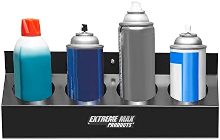 Extreme Max 5001.6162 Prateleira de armazenamento de aerossóis de alumínio de montagem de parede para armazenamento de garagem para lojas de trailers fechado-capacidade de 4 canções, preto