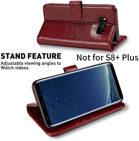 Monasay Galaxy S8 Caixa da carteira, 5,8 polegadas, [Protetor de tela incluído] [Bloqueio RFID] Flip Folio Leather Cell Top com titular de cartão de crédito para Samsung Galaxy S8, Borgonha