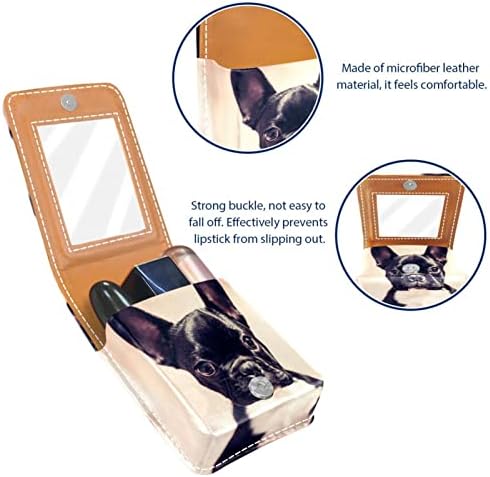Mini estojo de batom com espelho para bolsa, Pet French Bulldog Organização de caixa portátil