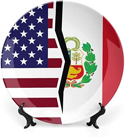 Bandeira americana e peruana Design vintage Placa de decoração China com stand placa decorativa redonda Home Wobble-Plate