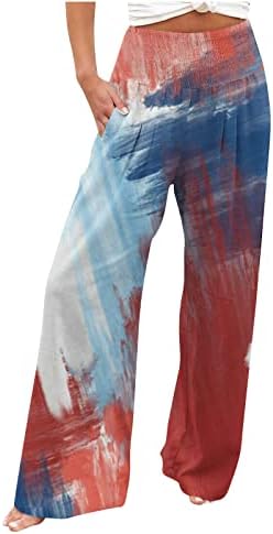 4 de julho Pants para mulheres de verão Palazzo calça de bandeira EUA Prind Prind Bottoms Bottôs