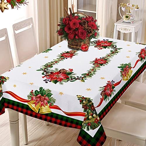 Toalha de mesa de Natal Tabela de mesa de inverno para mesas de retângulo 60 x 84 White Snowflake Xmas Tree Holida