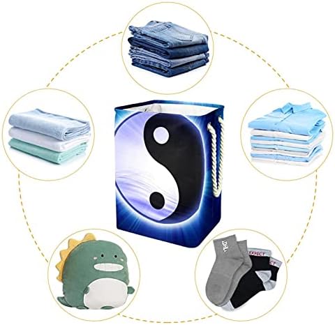 Grande cesta de lavanderia com alças, oxford lavanderia cesto de lavanderia de lavanderia oxford de tecido de roupa de roupas de roupas para crianças de berçário de berçário, símbolo yin yang