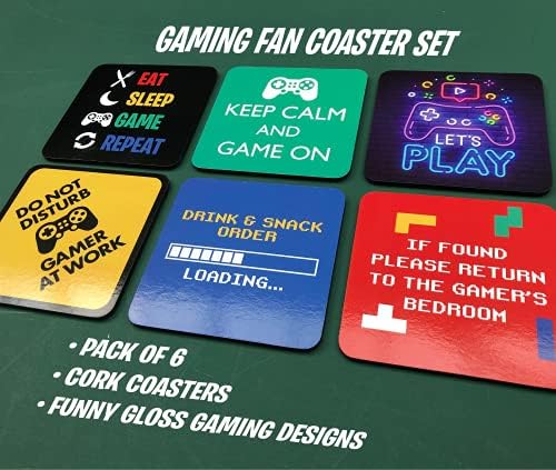 Coasters de bebidas para jogos - pacote de 6 presentes de novidade para o melhor jogador - Man Cave Arcade Acessórios para jogos para a configuração perfeita do computador