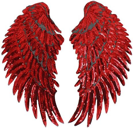 Lantejoulas de Kennedy Large Angel Wings Patches Ferro decorativo em costura em manchas grandes para jeans de jaqueta DIY, vermelho