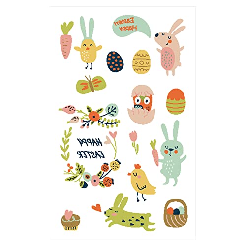 Tatuagens temporárias para crianças, adesivo de decoração corporal de coelhos de desenho animado, decorações de festa de Páscoa de aniversário