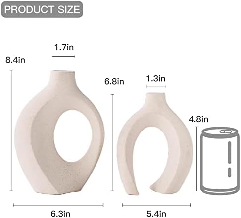 Vaso de cerâmica oca branca de Levvohd Conjunto de 2, vaso redondo moderno para decoração de estilo