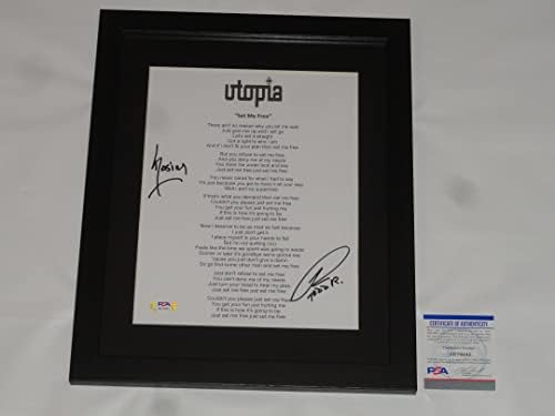 Utopia assinada emoldurada me liberte folha de letra t Rundgren Kasim Sulton PSA COA