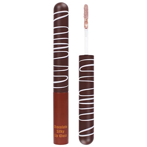 Xiahium Lip Gloss with Stoppers Glato de chocolate Hidratante hidratante hidratante hidratante não pegajoso e efeito de maquiagem de luz feminina 5,5 ml veludo puff mini