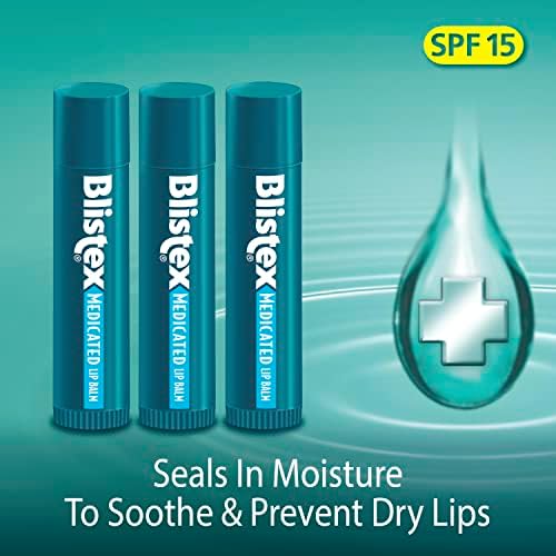 BLISTEX Medicate Lip Balm, 0,15 onça, pacote de 3 - Prevenir a secura e rachaduras, SPF 15 Proteção solar,