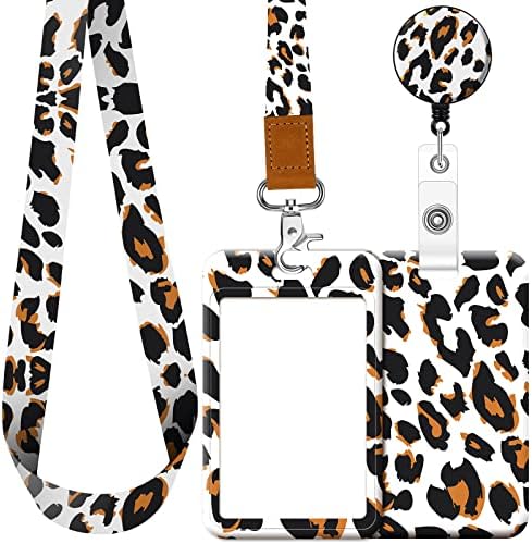 Marspark Leopard Cow Id Id e chaveiro de chaveiro Cheetah Cheetah Ratge Reel Leopard Print ID Titular com colhedores