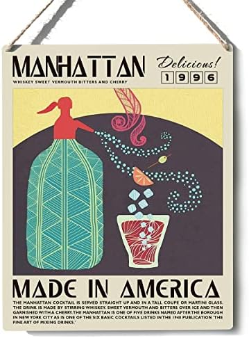 Decoração engraçada de coquetel decoração de Manhattan placas de madeira Placa Posters pendurados Posters