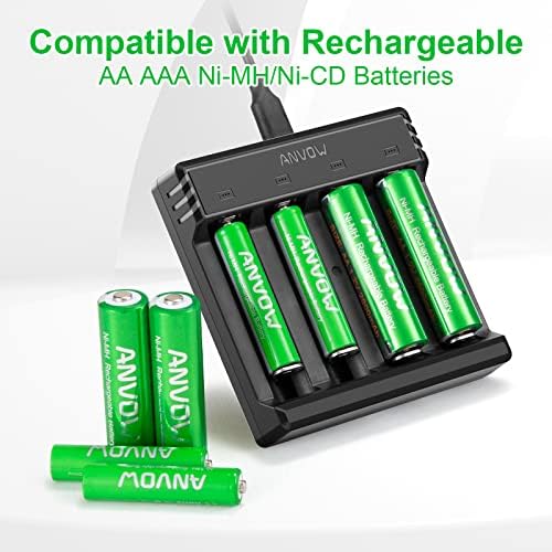 Baterias AAA AAA recarregáveis ​​com carregador, ANVOW NIMH 4-PACK 2800mAh Double AA e 1100mAh Triple Baterias