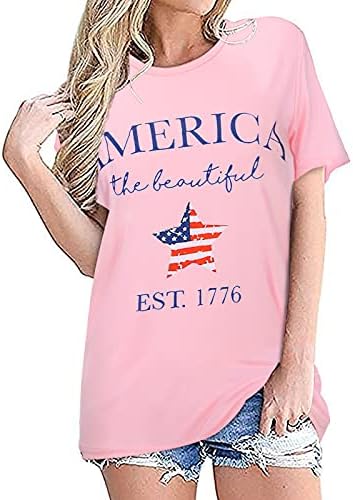 Camisas patrióticas para mulheres American Flag Tshirt Casual Summer Tops