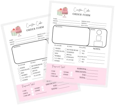 Folhas de formulário de pedidos de bolo personalizado | 50 pk | para padeiros sobremesas de