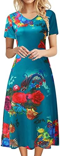 Vestido maxi de Kulywon Vestido de verão de manga curta 3D vestido gráfico longo estampa floral na cintura alta vestido casual