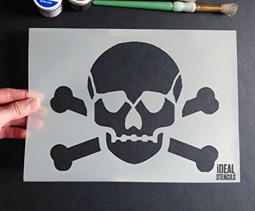 Skull & Crossbones Jolly Roger Stencil | Berçário Náutico e Pirata Decoração de parede de casas Arte e estêncil