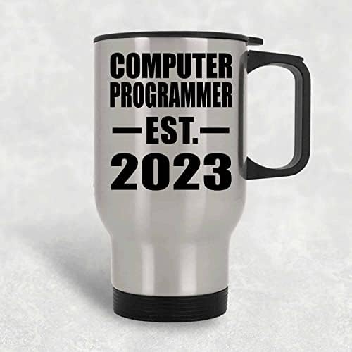 Projeta o programador de computador estabelecido est. 2023, caneca de viagens de prata 14 oz de aço