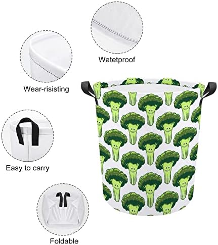 Cartoon Brócolis Padrão de lavanderia cesto de roupas dobráveis ​​cesto de roupas altas com alças bolsa de armazenamento