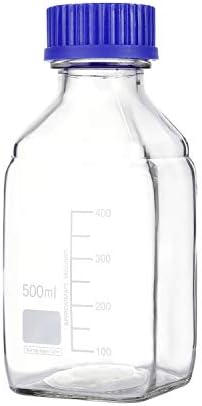 Pastein 8 peças 500 ml de reagente quadrado graduado/garrafa de vidro de armazenamento com tampa de parafuso