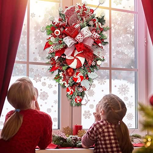 Seppr Christmas Wreaths for Front Door Candy Cane Artificial Pinees Cones Berries Christmas Garland