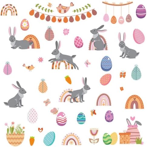 Mullsan 8 lençóis Cartoon Ovos de Páscoa Bunnies adesivos de parede Decalque para decorações de casas