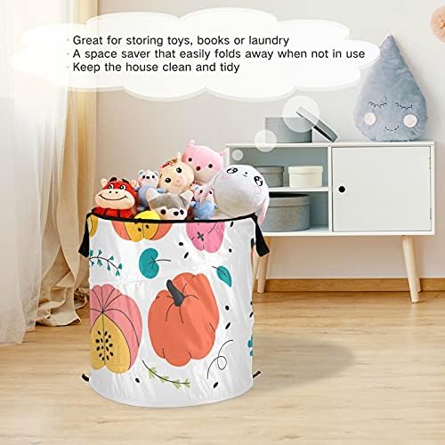 Feliz Ação de Graças Pumpkins Pop Up Up Laundry Horty com tampa de zíper cesta de roupa dobrável com alças Organizador de roupas de cesto de armazenamento colapsável para viagens quarto infantil